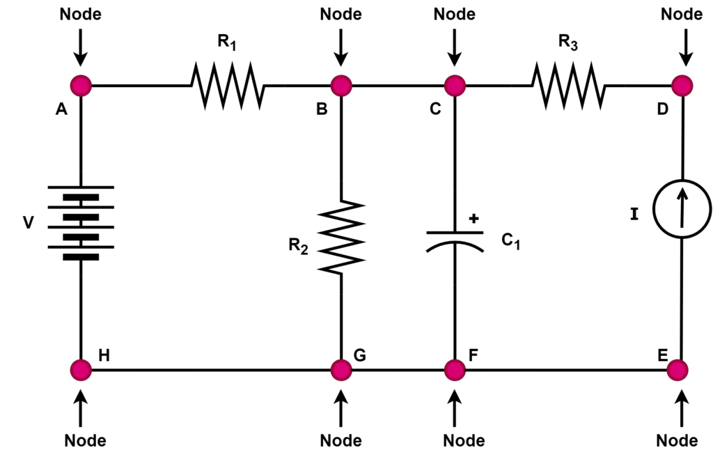 Nodes in electrical circuit