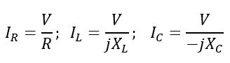 current in L,R and C components of RLC parallel circuit