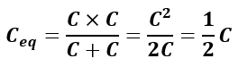 equivalent capacitance of two equal capacitance connected in the series