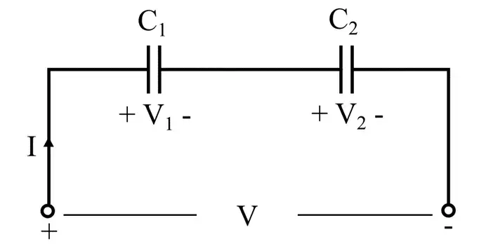 diagram- voltage across two series connected capacitors