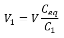 Voltage drop across  capacitor C1 is;