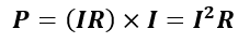 formula for power rating of resistor in terms of current and resistance