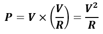 formula for power rating of resistor in terms of voltage and resistance