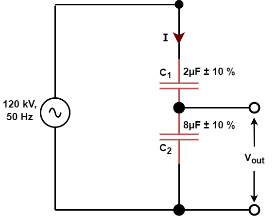 Numerical example 2 circuit diagram  on Capacitive Voltage Divider