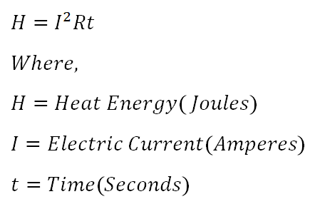 formula of heat produced when current flow through the resistance