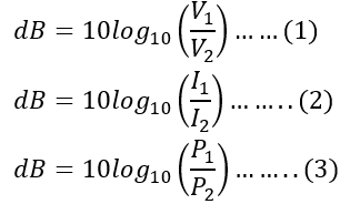 DeciBels Formulas for Comparison of Two Electrical Quantities: 