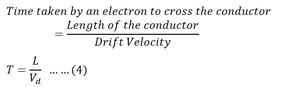 Time taken by an electron to cross the conductor