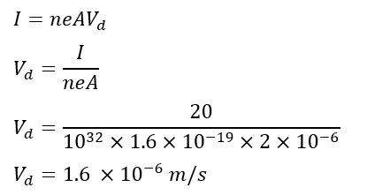 solved problem 1 on Relation between Current and Drift Velocity