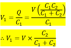 formula for voltage across the capacitor C1 of capacitive voltage divider