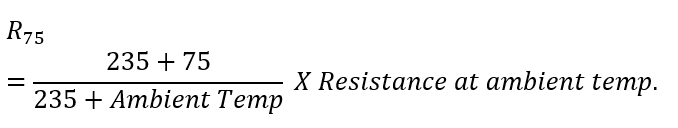 formula for corrected resistance  at 75 °C