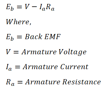 Back EMF formula in terms of DC motor applied voltage and armature current 