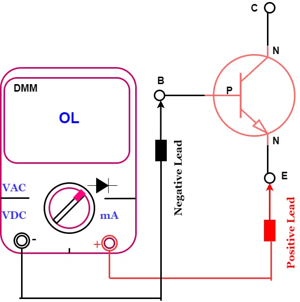 test set up  to test the emitter to base of NPN  transistor