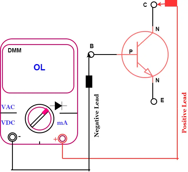 test set up  to test the collector to base of NPN  transistor