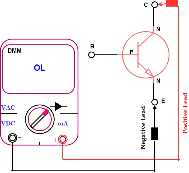 test set up  to test the collector to emitter of NPN  transistor