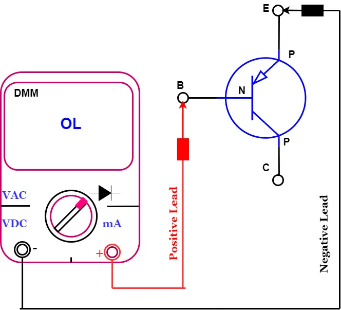 test set up  to test the base to emitter of PNP  transistor