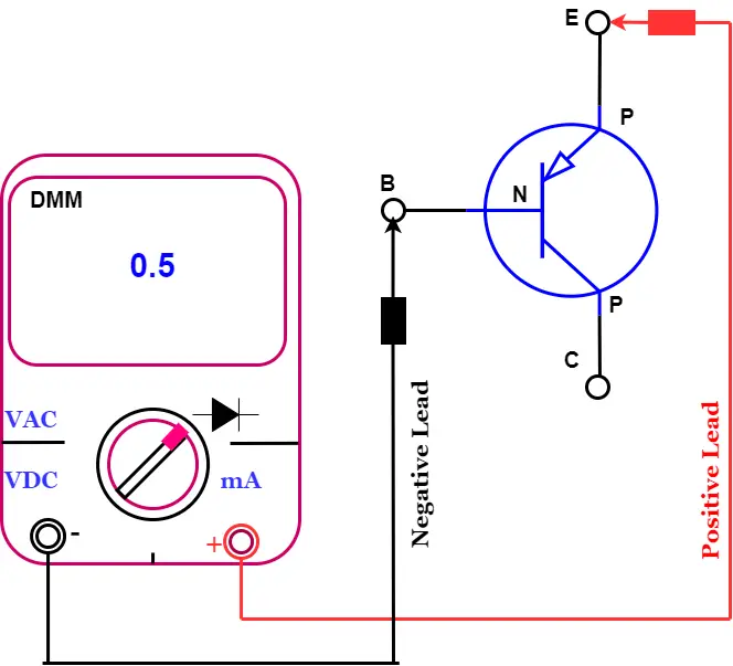 test set up  to test the emitter to base of PNP  transistor