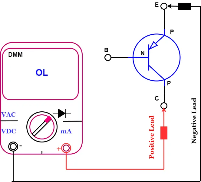 test set up  to test the collector to emitter of PNP  transistor