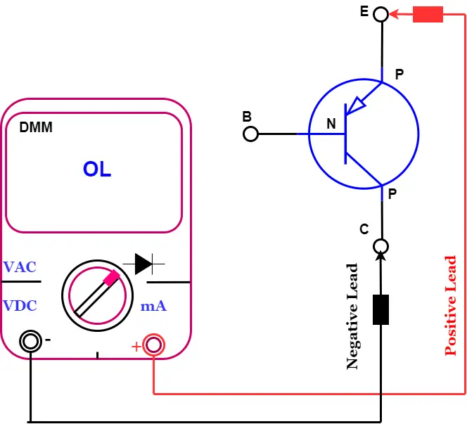 test set up  to test the emitter to collector of PNP  transistor