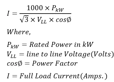 full load current formula for 3 phase ac supply