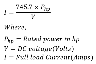 FLC for DC load in hp