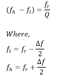 relationship between upper and lower frequency and quality factor