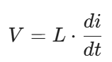Formula for arc in circuit breaker showing switching overvoltage V=L(di/dt).