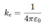 Formula for the Coulomb constant ke, expressed as ke = 1 / (4πε0), where ε0 is the permittivity of free space.