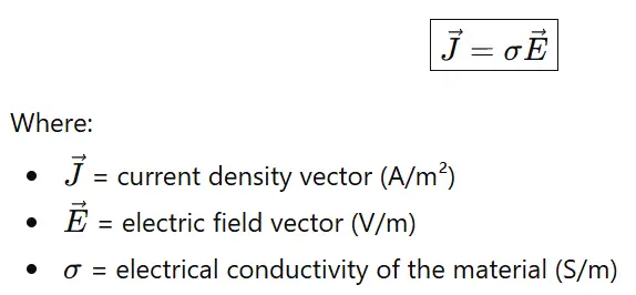 Ohm’s law in vector form formula: