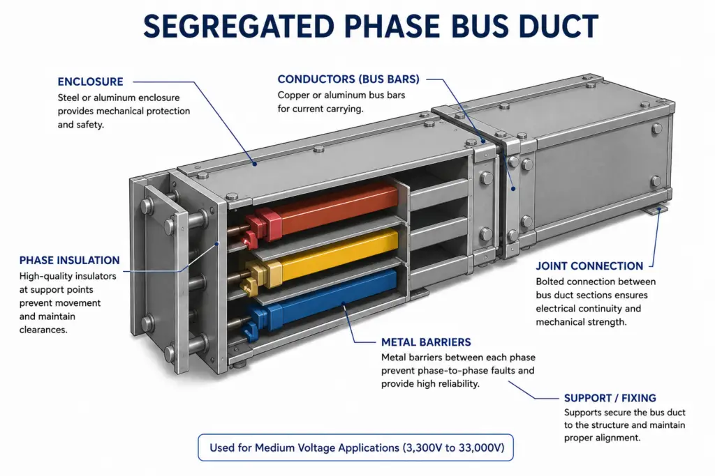 Segregated phase bus duct for medium-voltage power distribution