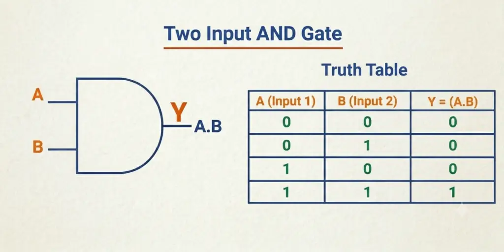 And gate symbol and Truth table