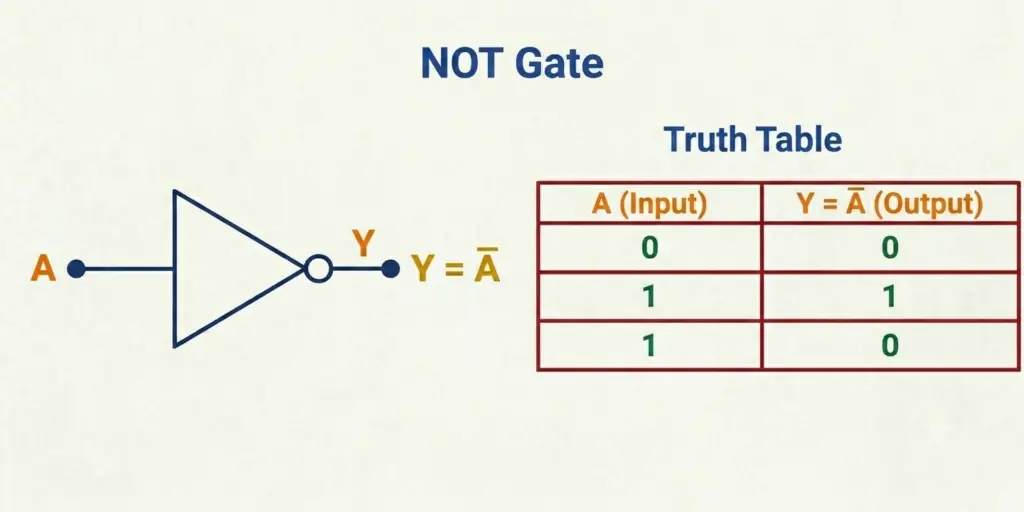 Not Gate symbol and its truth table