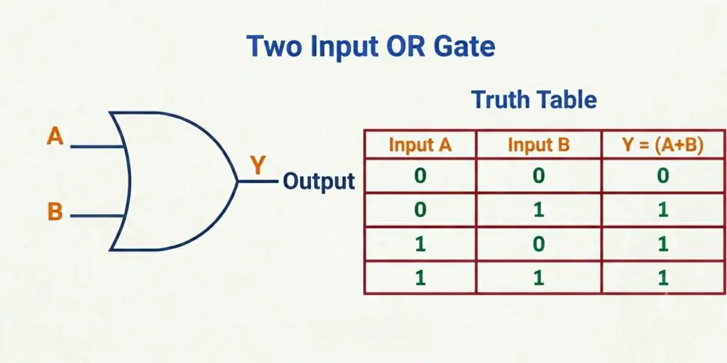 OR gate symbol and its truth table