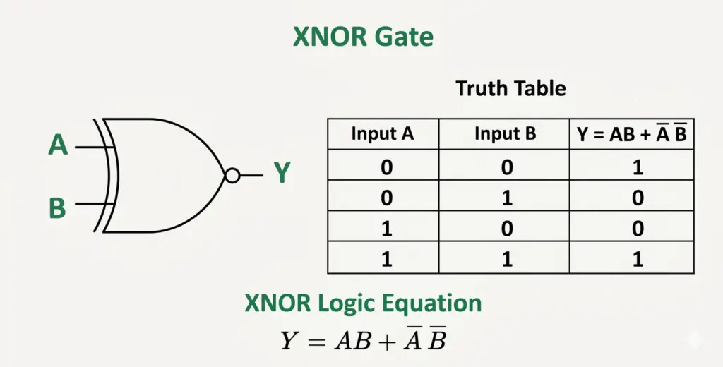 XNOR gate symbol and truth table