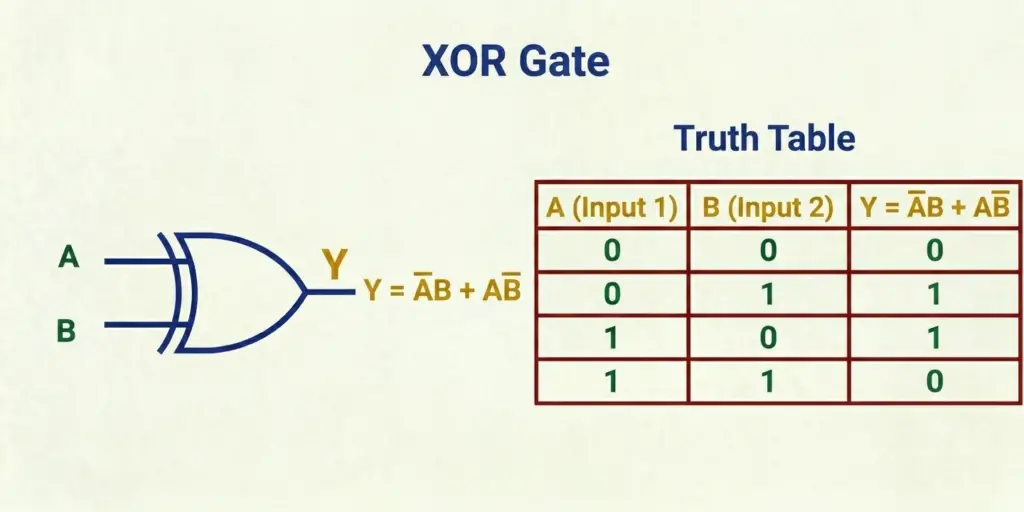 XOR gate symbol and truth table