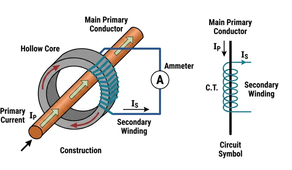 current transformer CT symbol and CT in circuit