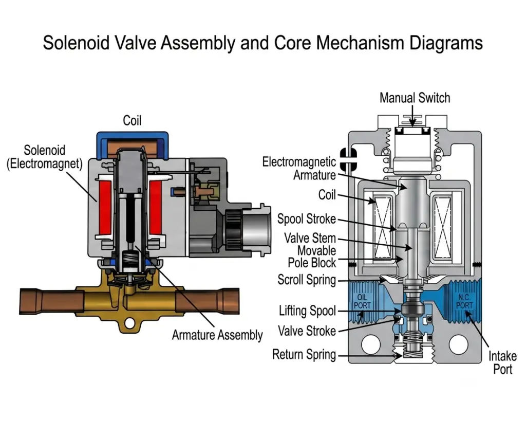 solenoid valve construction  and core mechanism diagram